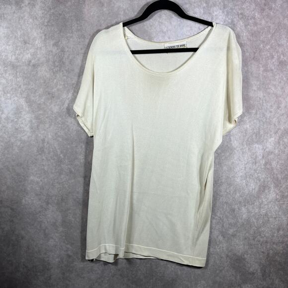 Vintage Jane Simon Top Womens Size 38 Cream Knit Short‎ Sleeve Scoop Neck Casual - Picture 1 of 11